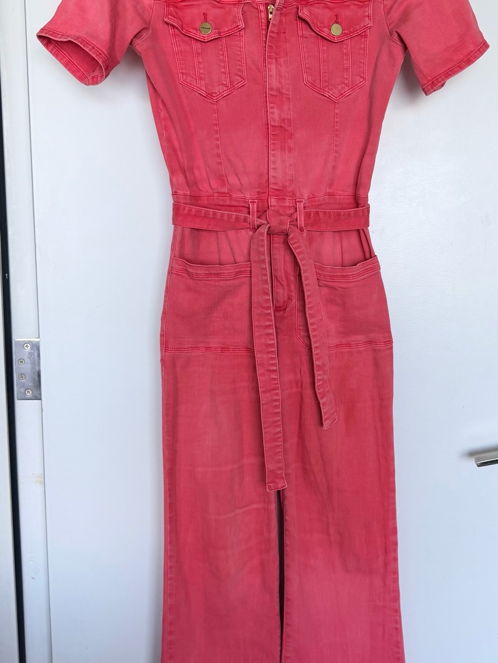 Frame Denim Coral Pink Utility Jumpsuit Romper